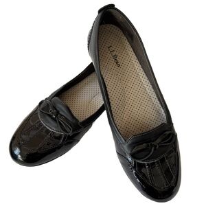 LL Bean Coastal Skimmer Black Patent Tassel Comfort Slip On Loafers Size 9